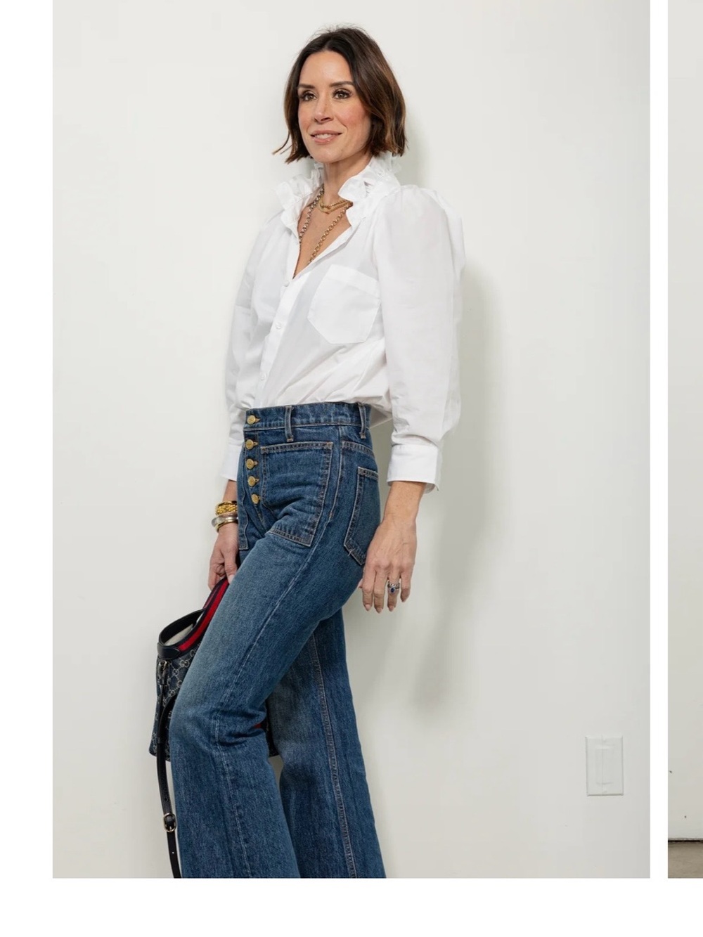 KMJ Kayce Ruffled Collar Button-Down Shirt in White
